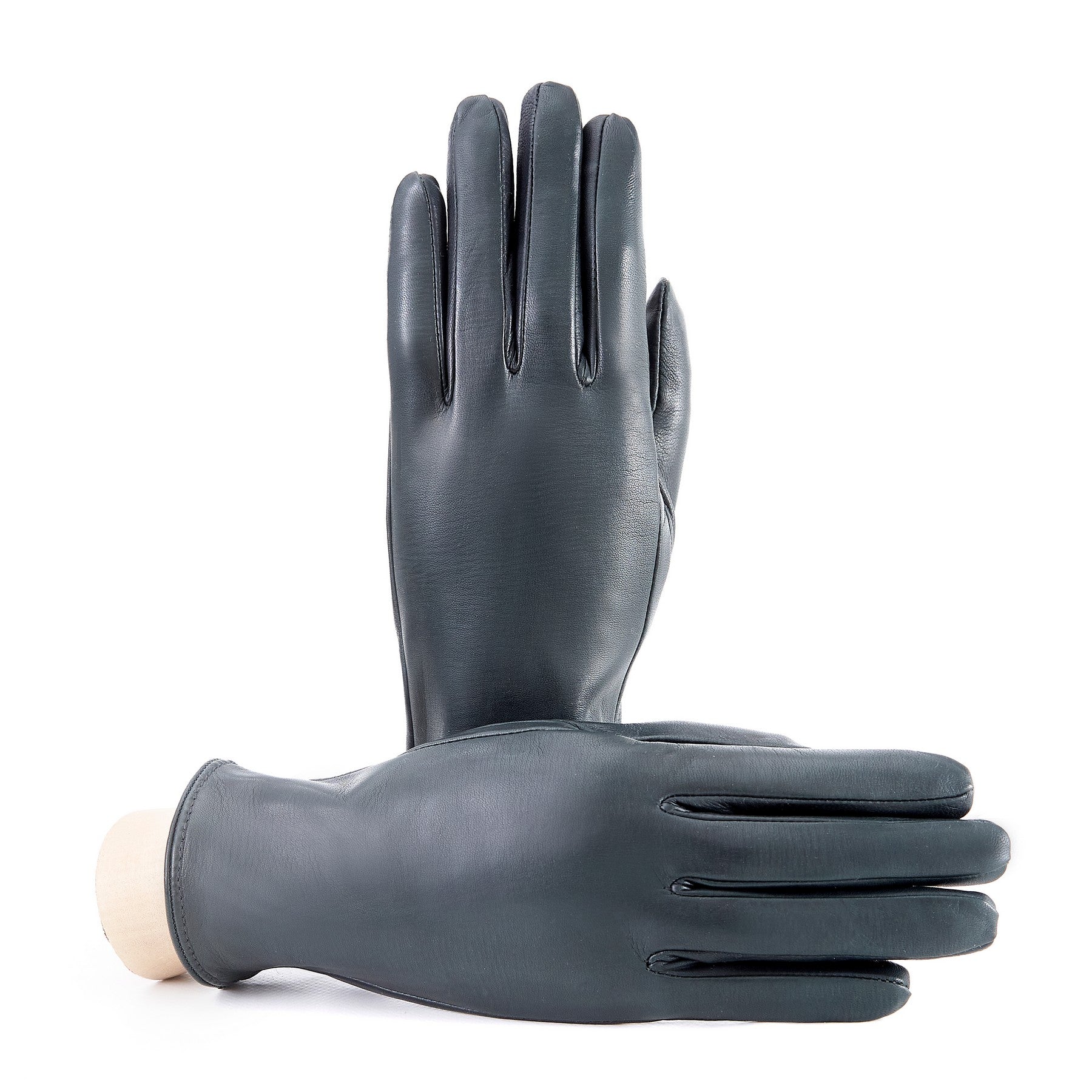Women’s basic forest green soft nappa leather gloves with palm opening and mix cashmere lining