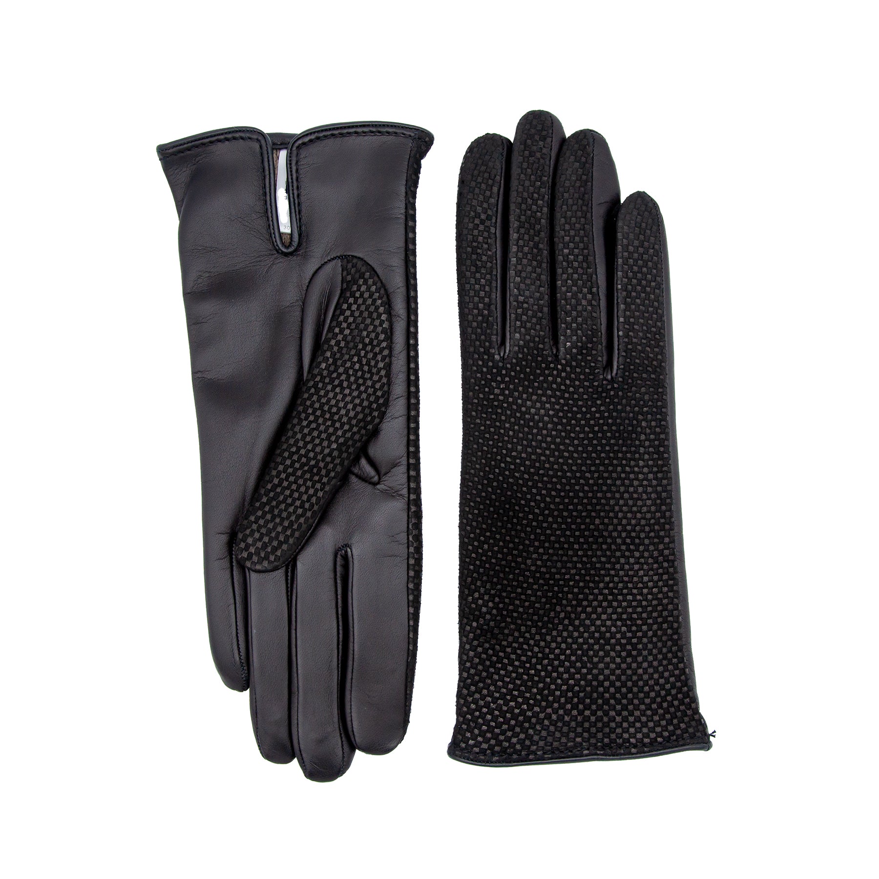 Women's black printed nappa leather gloves and cashmere lining