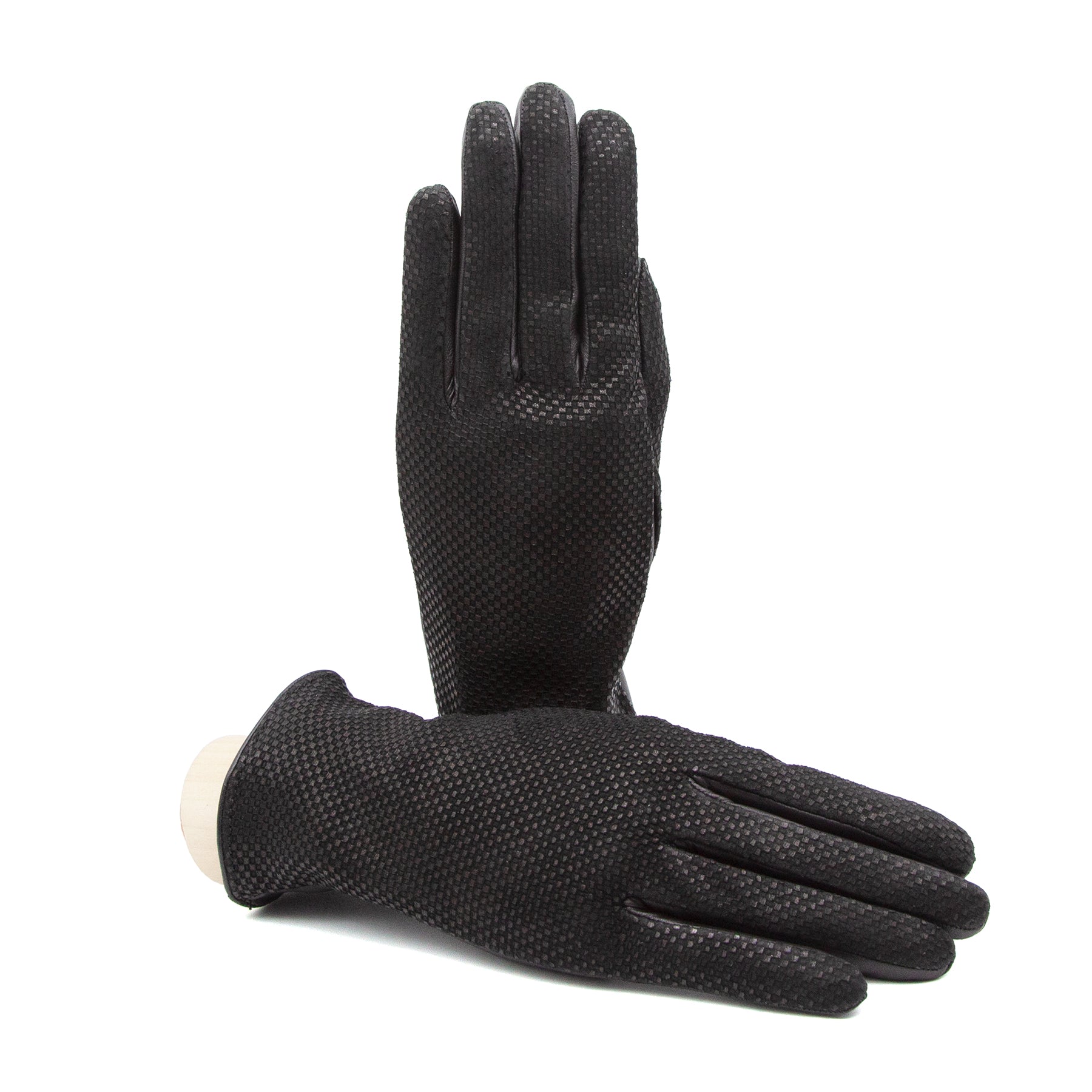 Women's black printed nappa leather gloves and cashmere lining