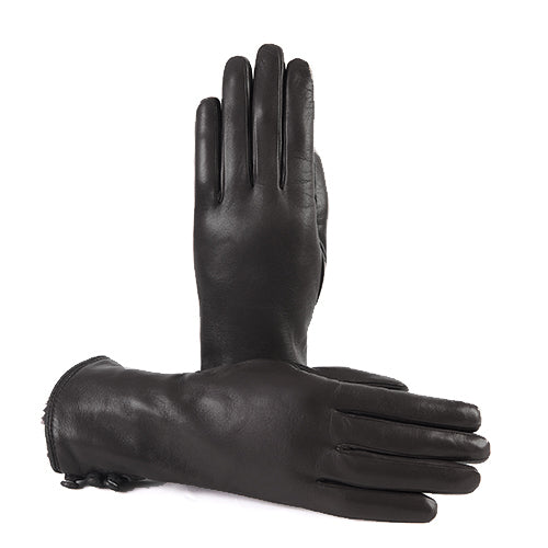 Women's black nappa leather gloves with faux fur