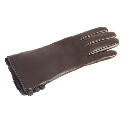 Women's brown nappa leather gloves with faux fur