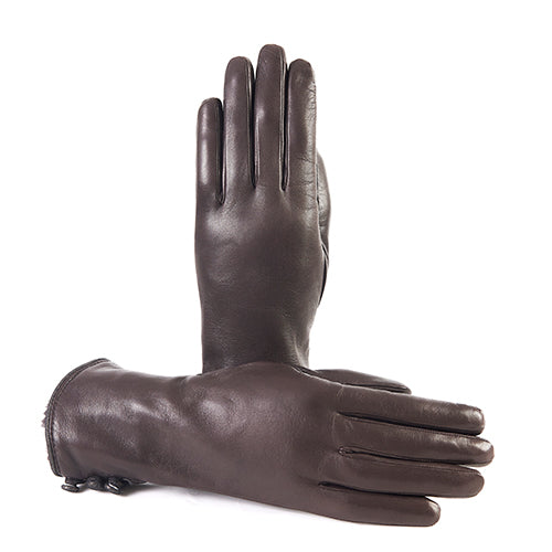 Women's brown nappa leather gloves with faux fur