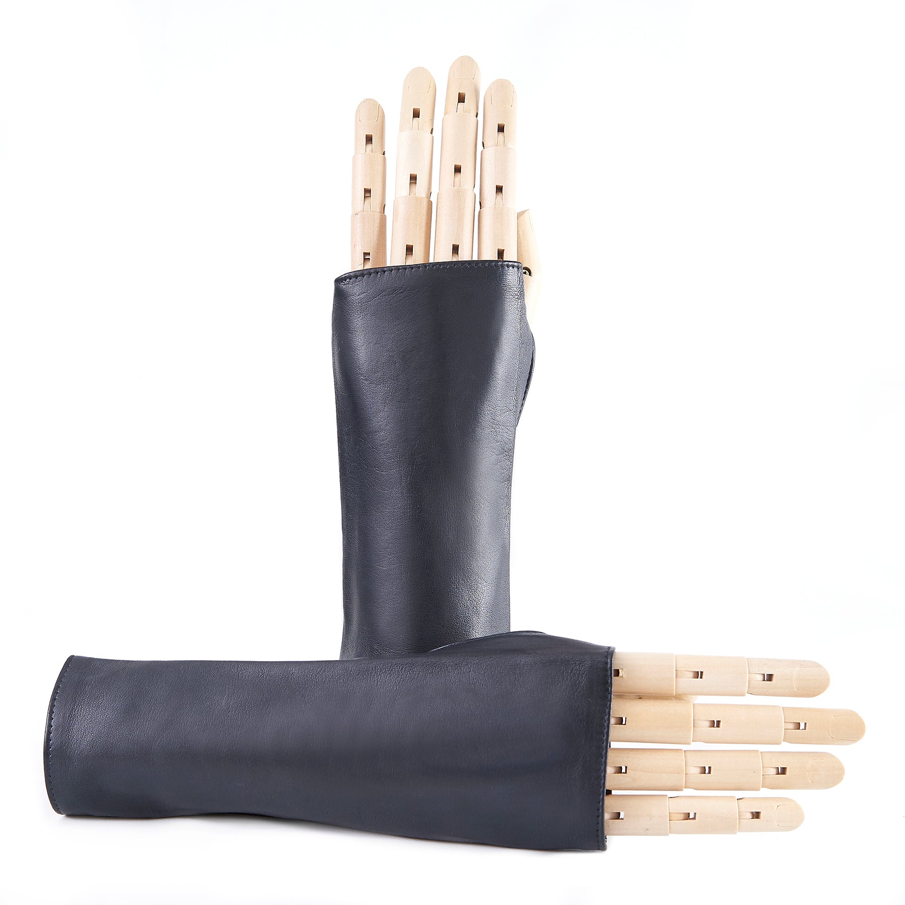 Women's fingerless deep grey nappa leather gloves unlined