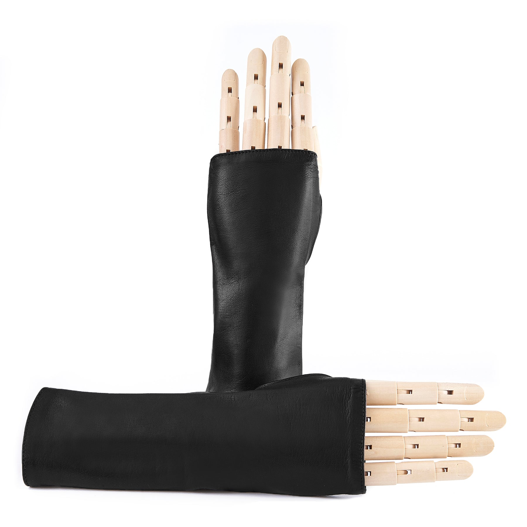 Women's fingerless black nappa leather gloves unlined
