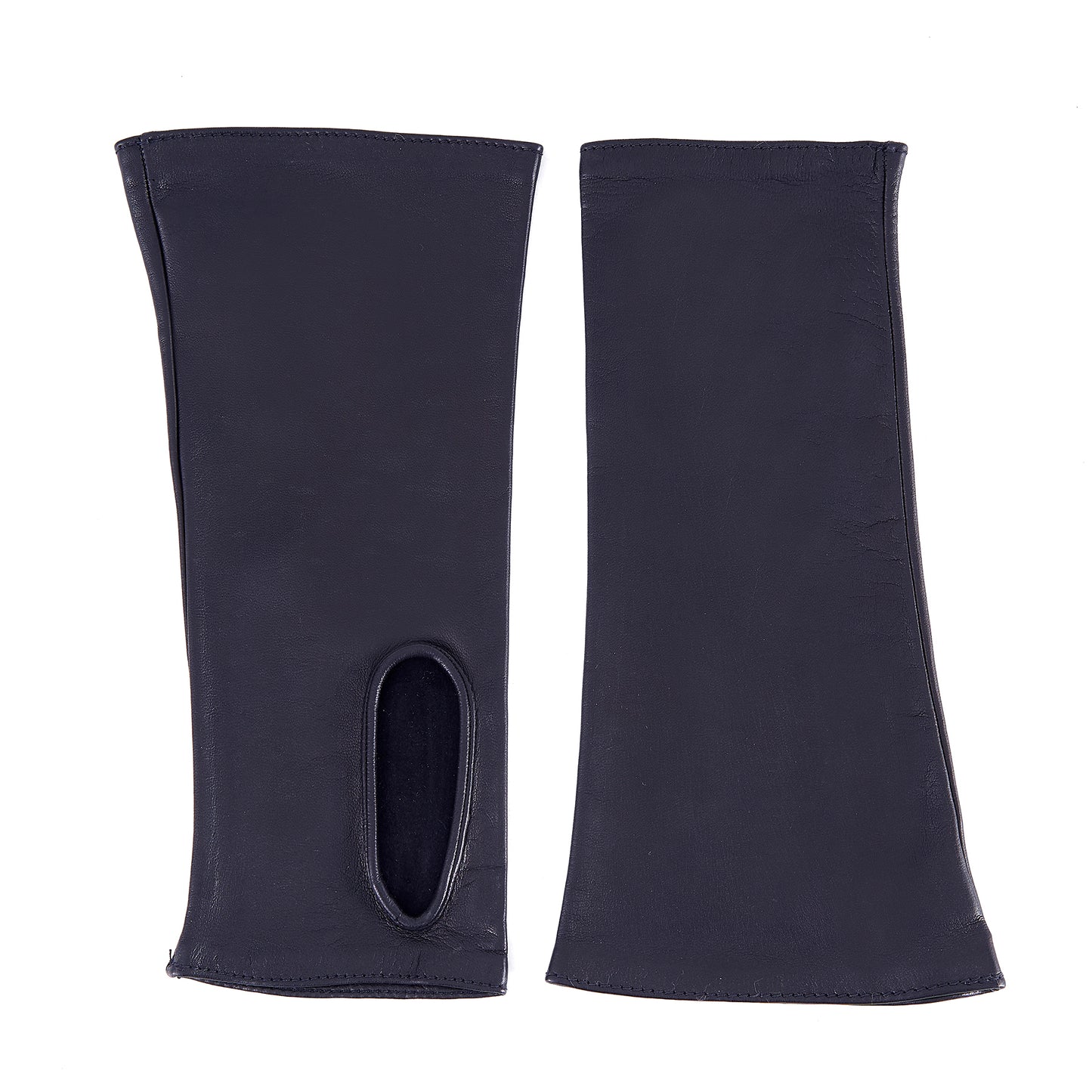 Women's fingerless blue nappa leather gloves unlined