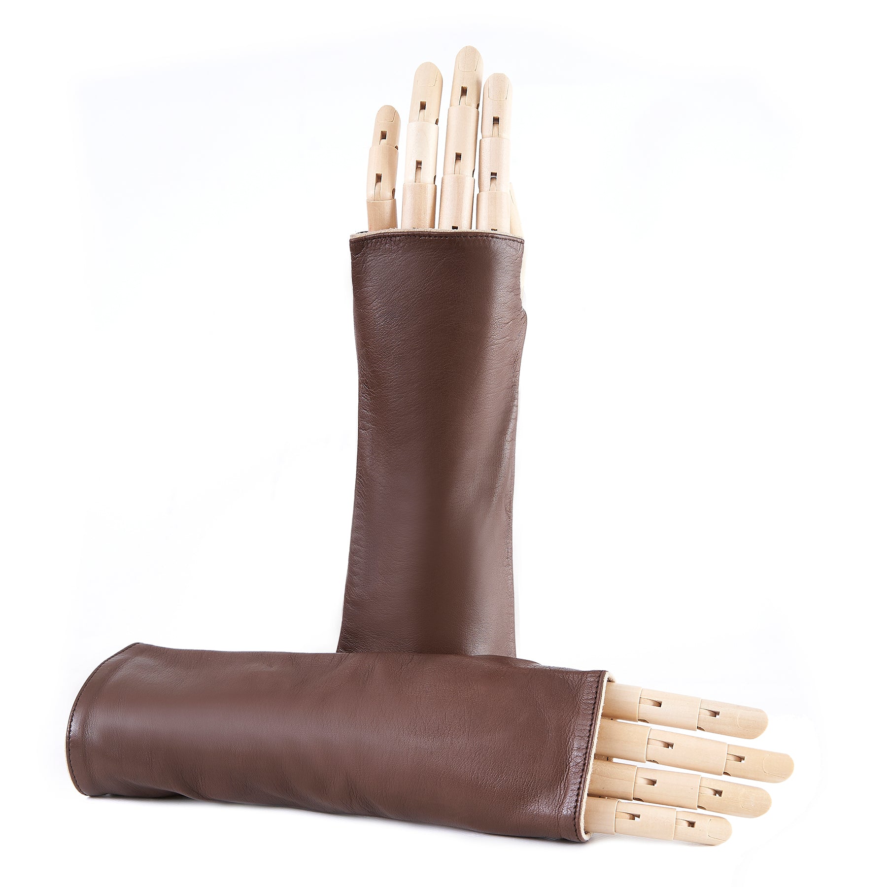 Women's fingerless brown nappa leather gloves double face