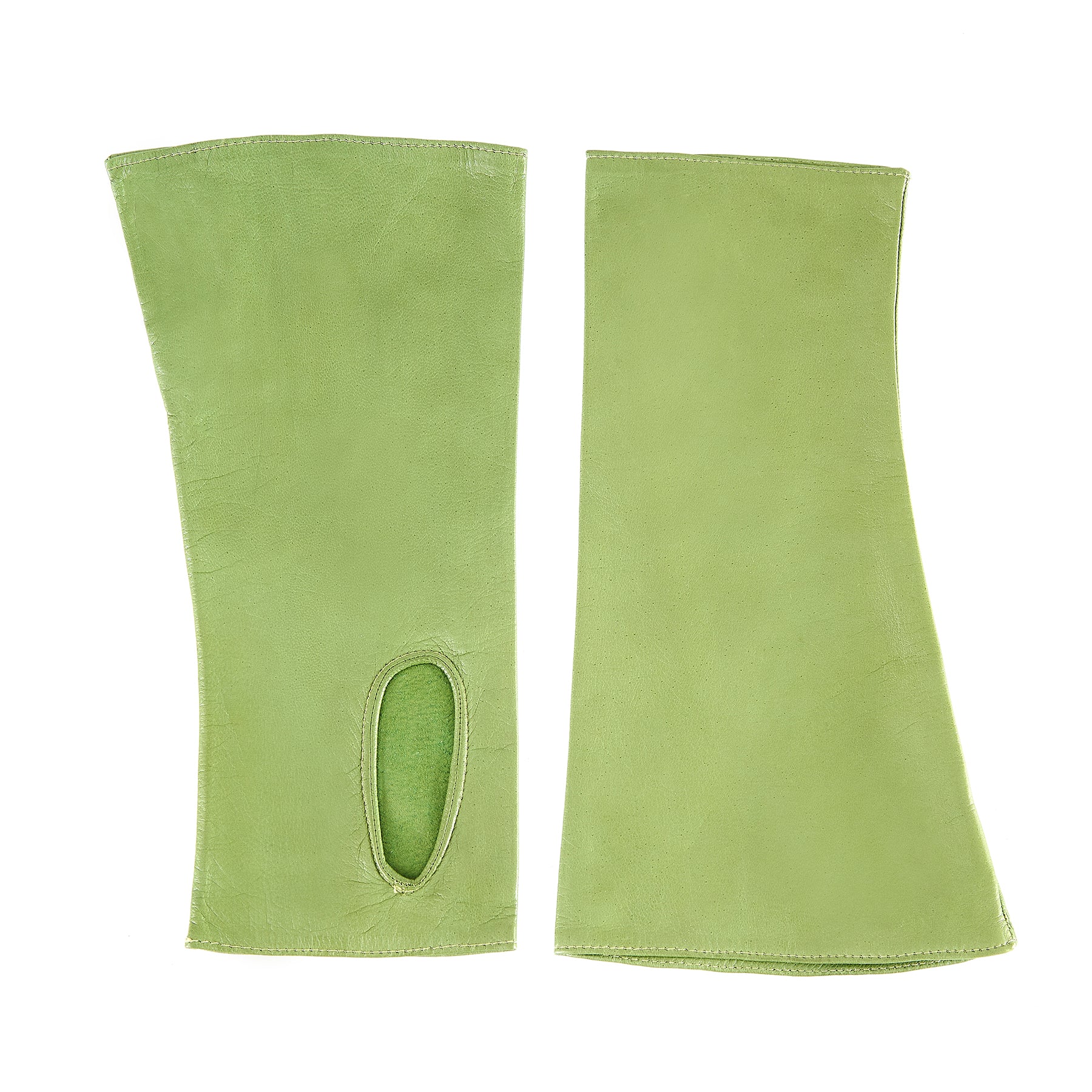 Women's fingerless green nappa leather gloves unlined