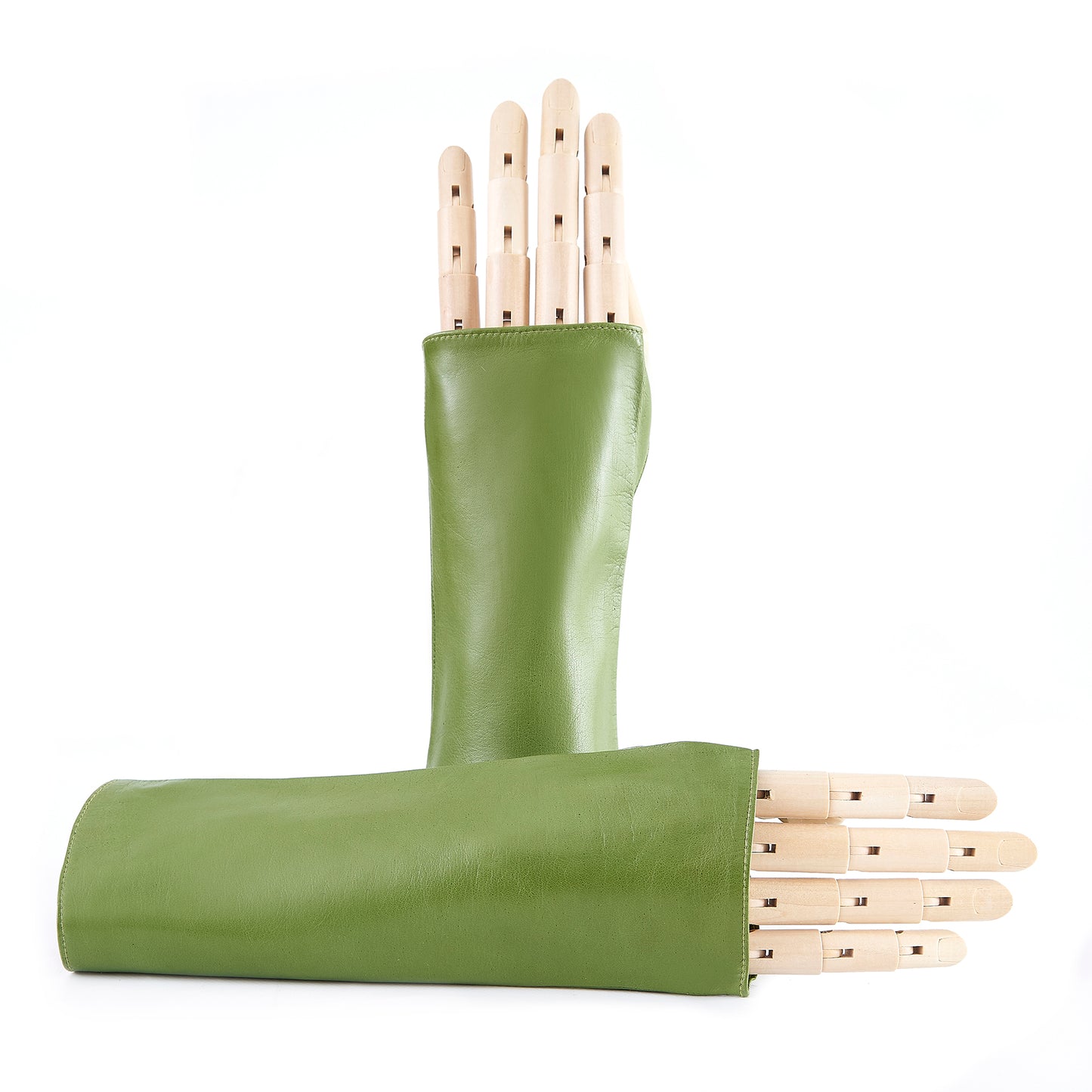 Women's fingerless green nappa leather gloves unlined