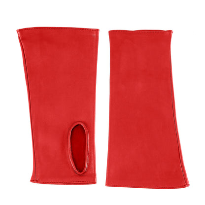 Women's fingerless red nappa leather gloves unlined
