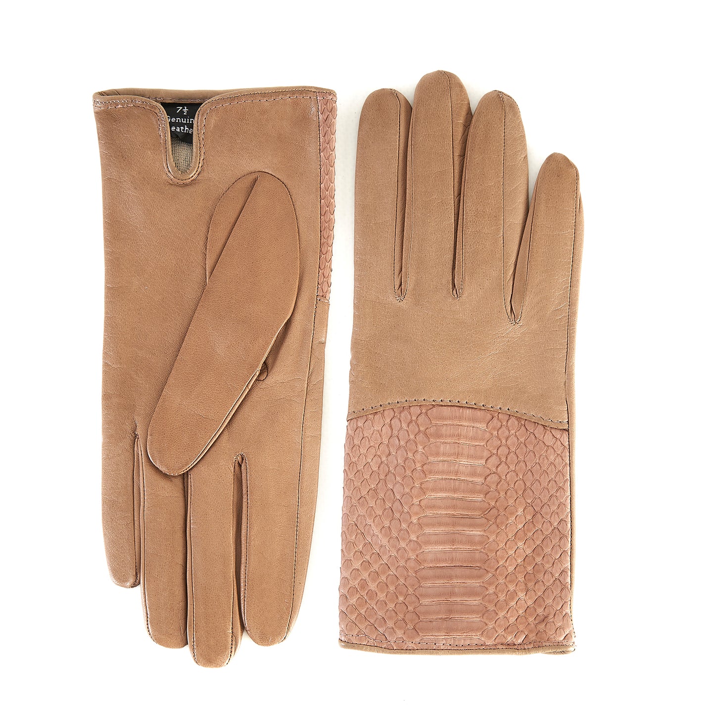 Ladies' alpaca nappa leather gloves with water reptile top silk lined