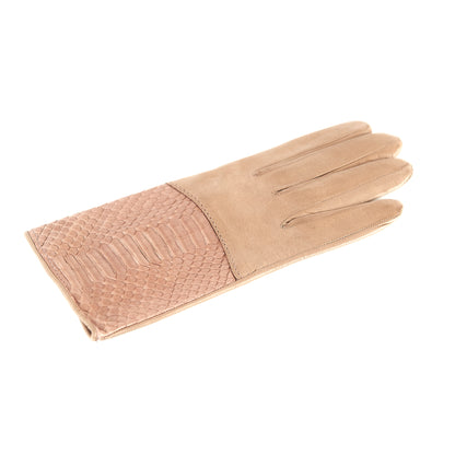 Ladies' alpaca nappa leather gloves with water reptile top silk lined