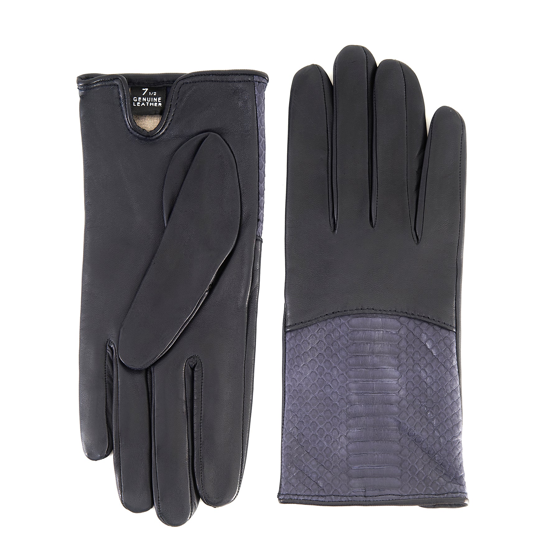 Ladies' deep grey nappa leather gloves with water reptile top silk lined
