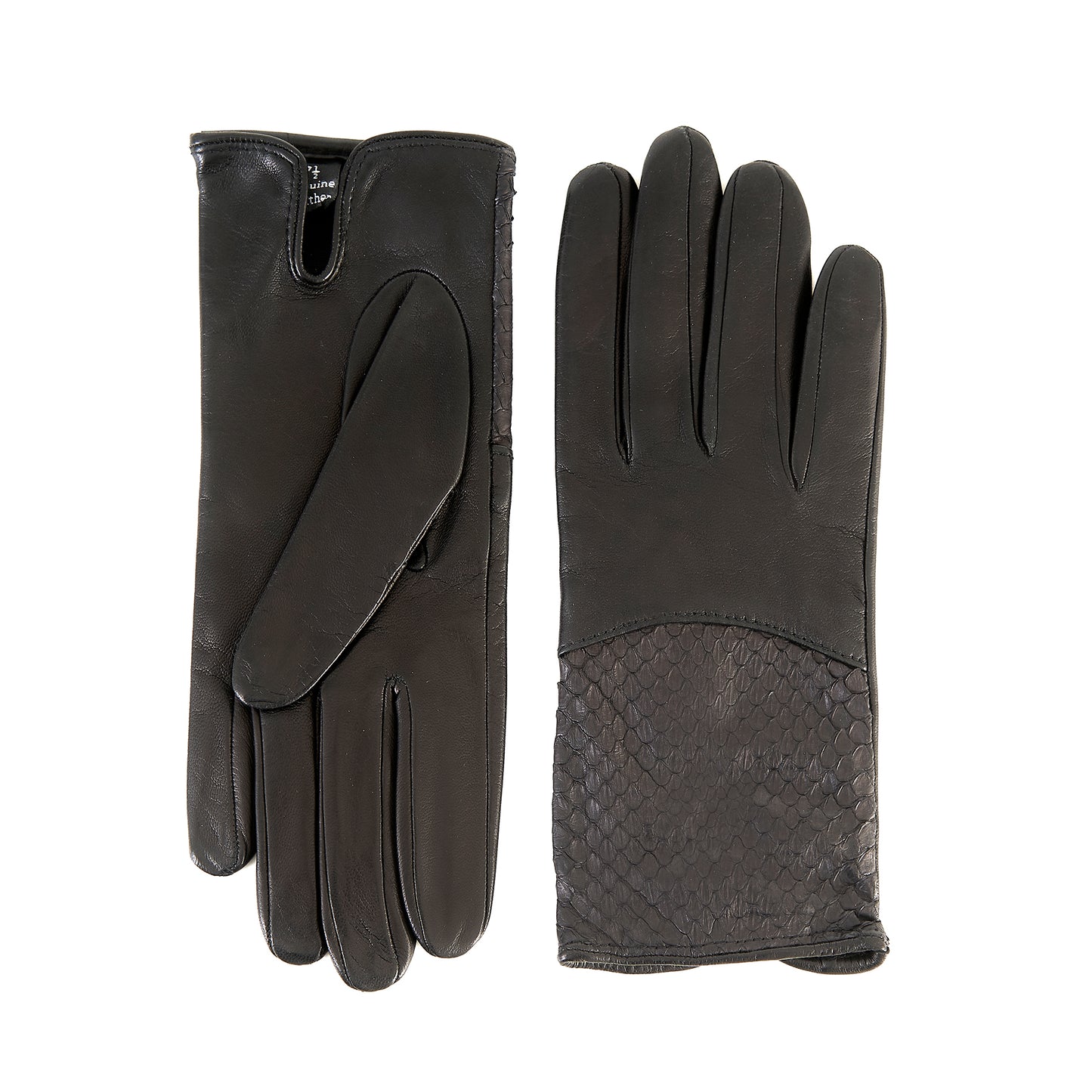 Ladies' black nappa leather gloves with water reptile top silk lined