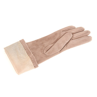 Women’s basic taupe soft suede leather gloves 6 BT and cashmere lining