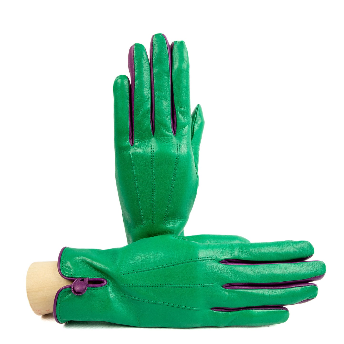 Women's grass nappa leather gloves with button and cashmere lining
