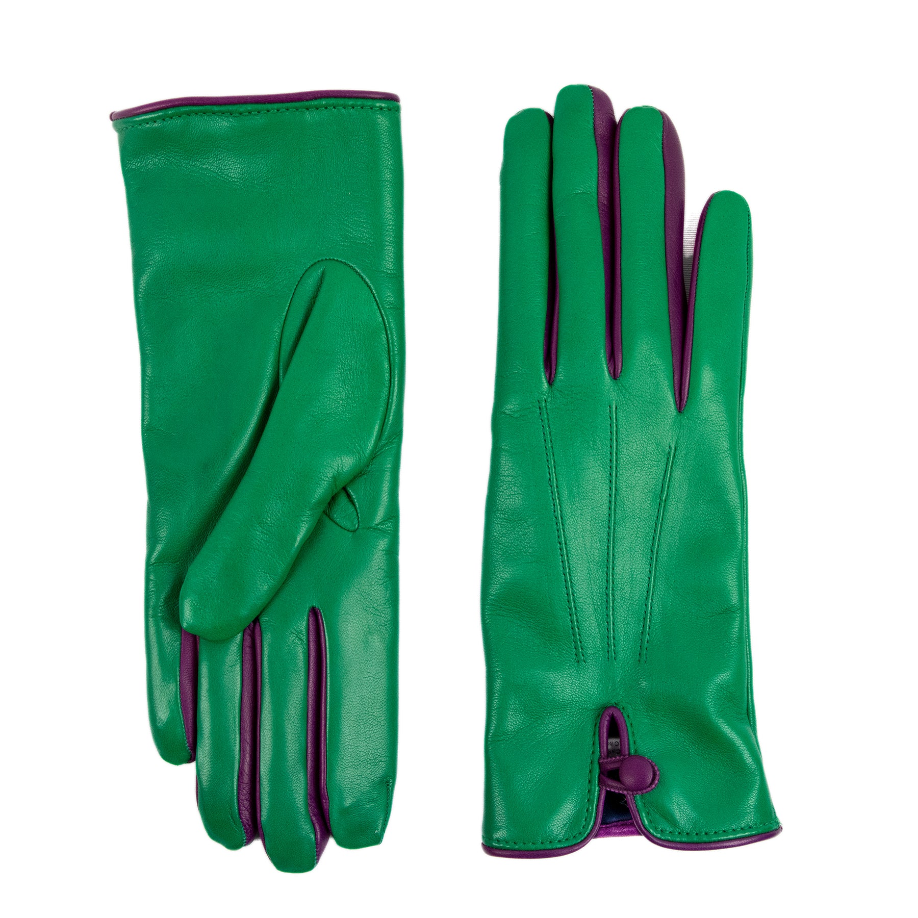 Women's grass nappa leather gloves with button and cashmere lining
