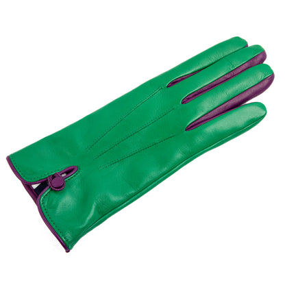 Women's grass nappa leather gloves with button and cashmere lining