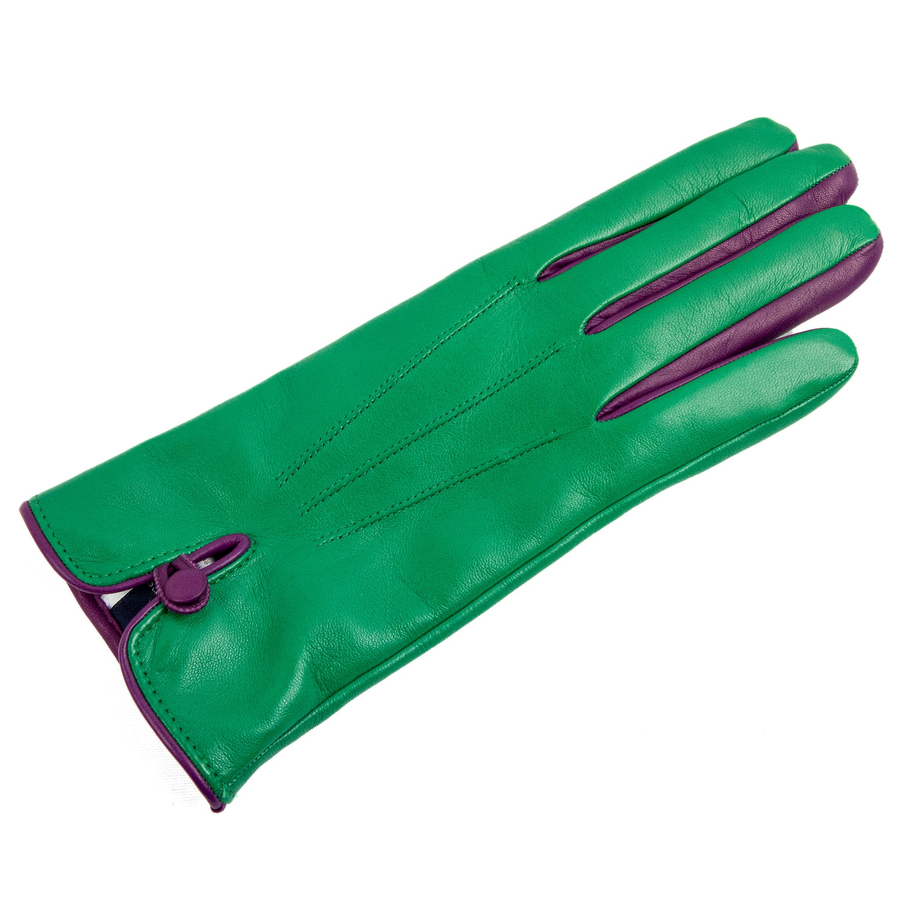 Women's grass nappa leather gloves with button and cashmere lining