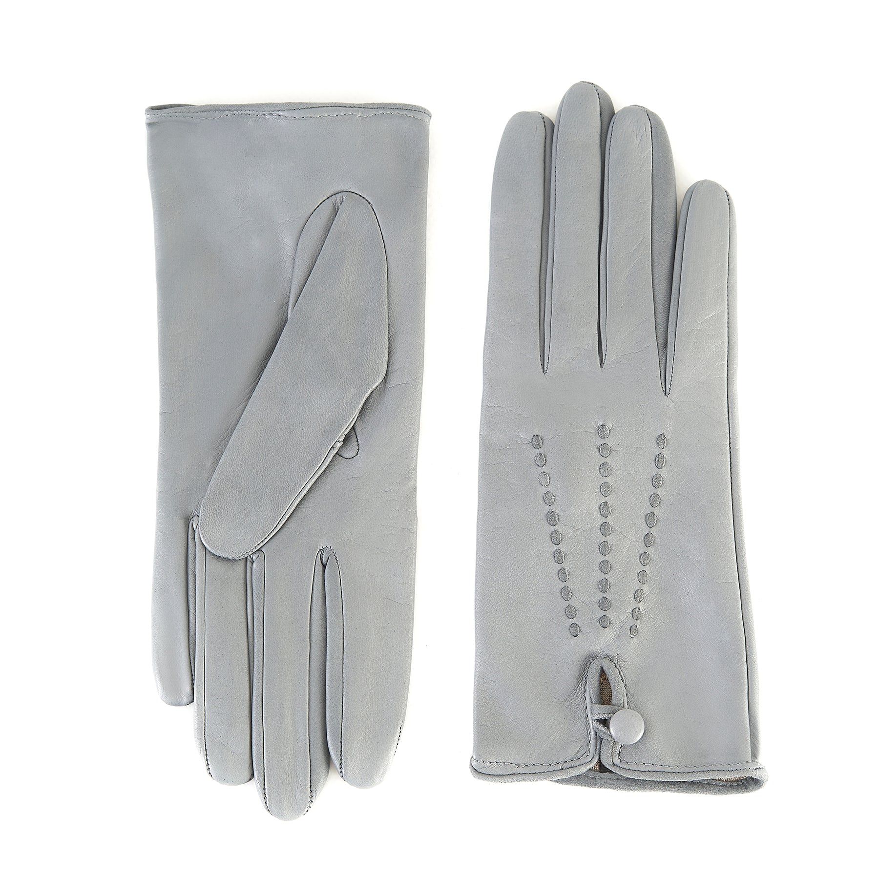 Women's silk lined gloves in soft grey real leather