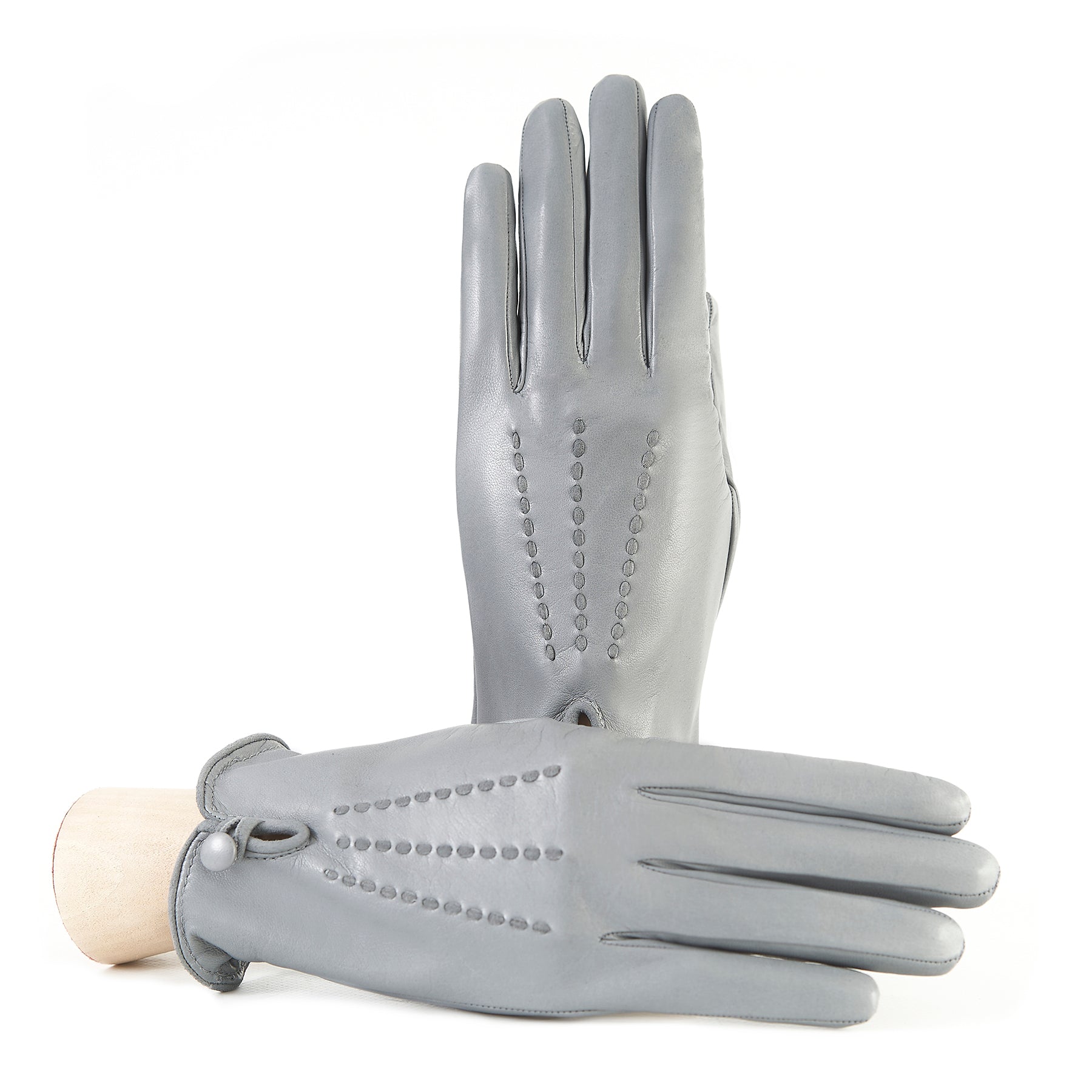 Women's silk lined gloves in soft grey real leather