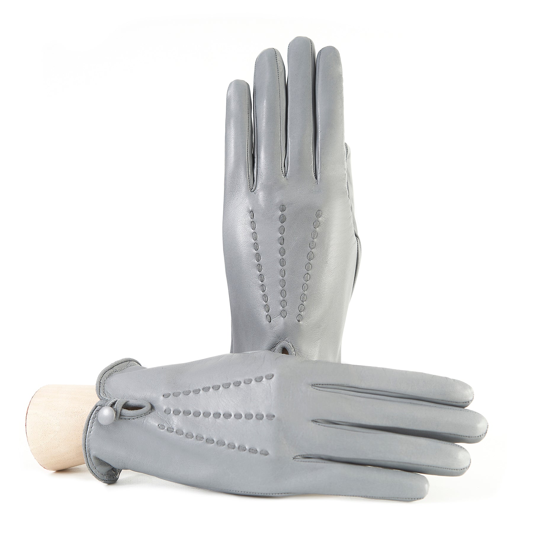 Women's silk lined gloves in soft grey real leather