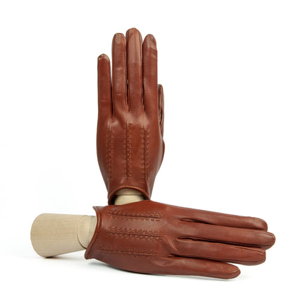 Women's unlined cognac spring gloves