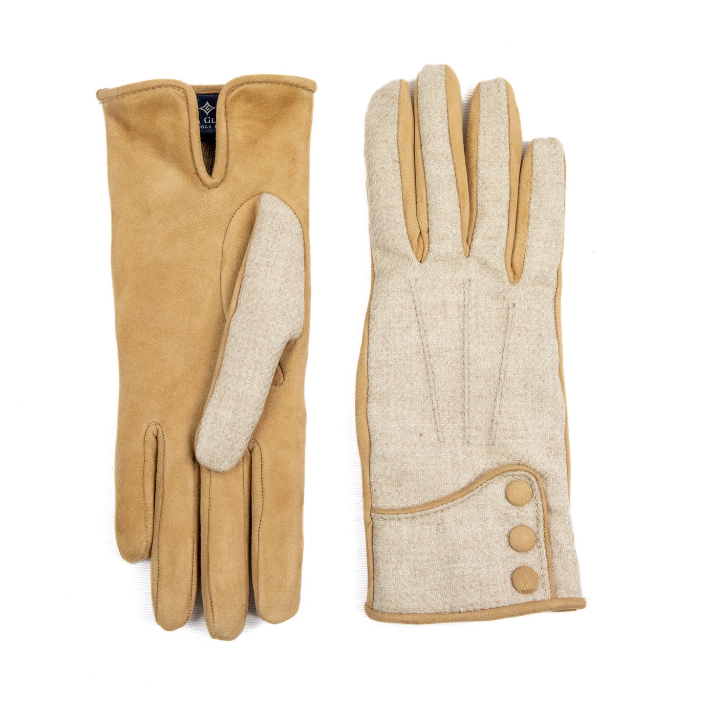 Women's beige suede leather gloves with Vitale Barberis Canonico wool top