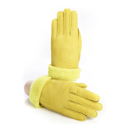 Women's fluo yellow lambskin gloves