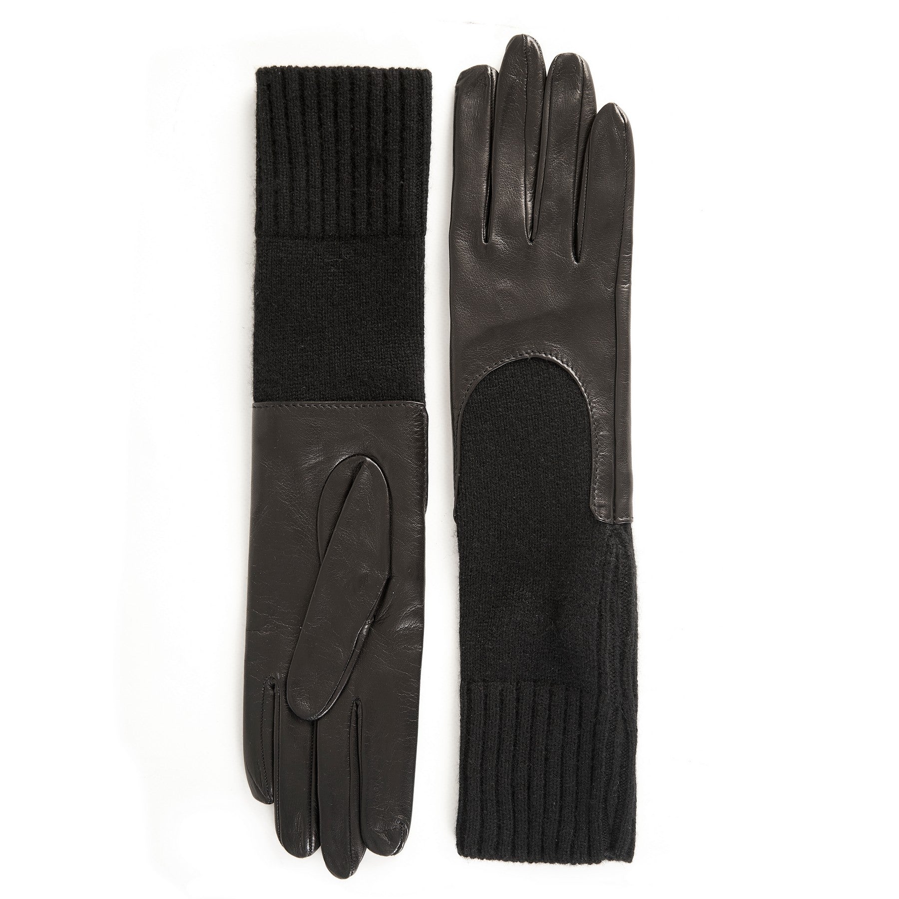 Women's unlined black sheepskin gloves with medium-lenght cashmere sleeve