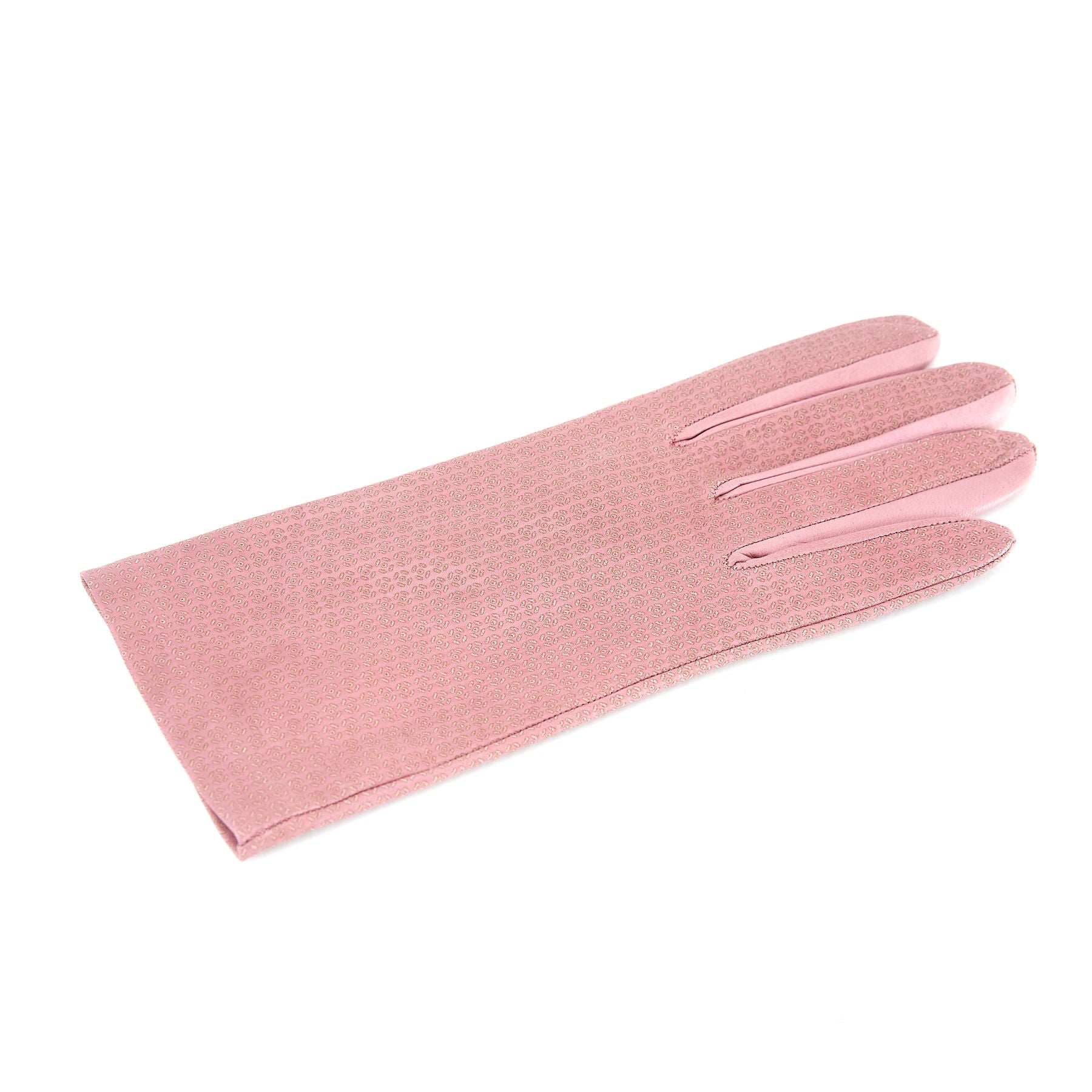 Women's unlined pink nappa leather gloves with all over laser cut detail