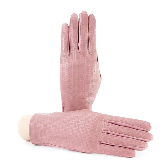Women's unlined pink nappa leather gloves with all over laser cut detail