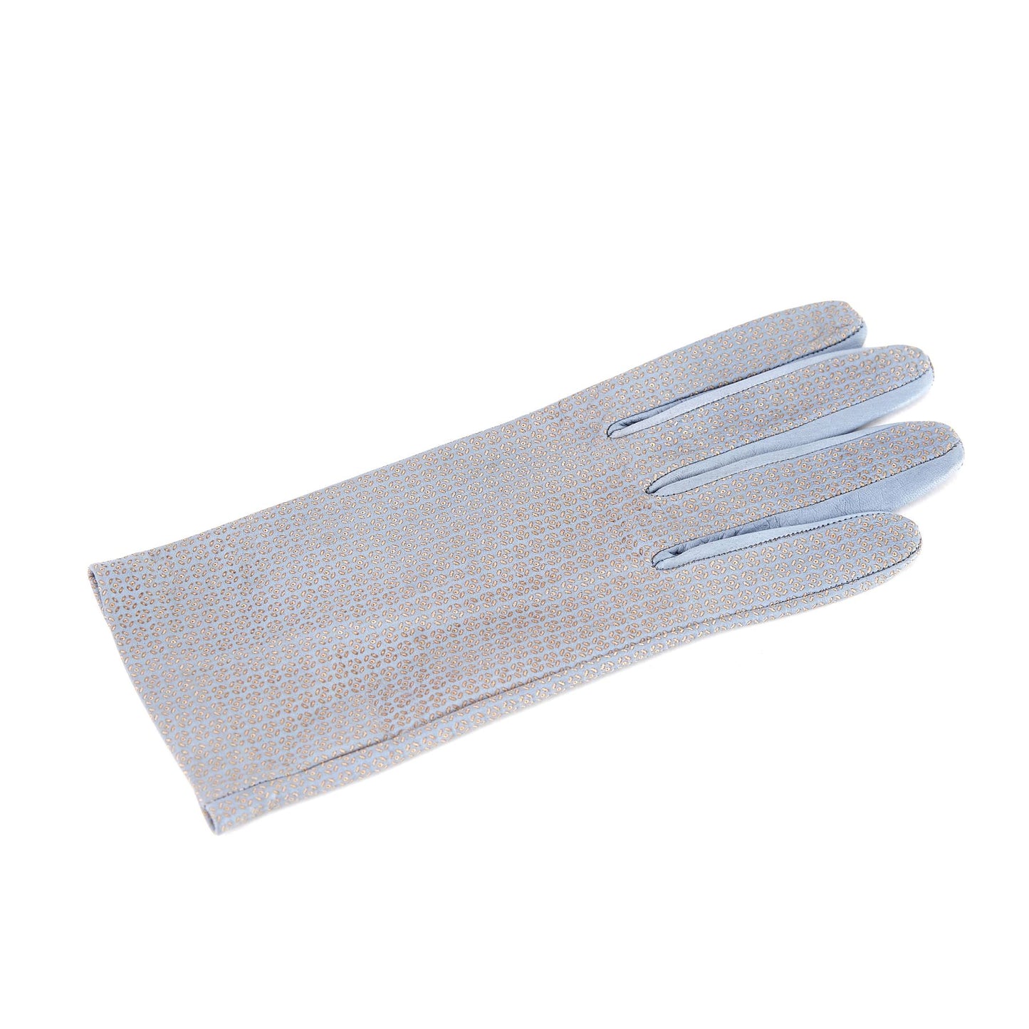 Women's unlined grey nappa leather gloves with all over laser cut detail