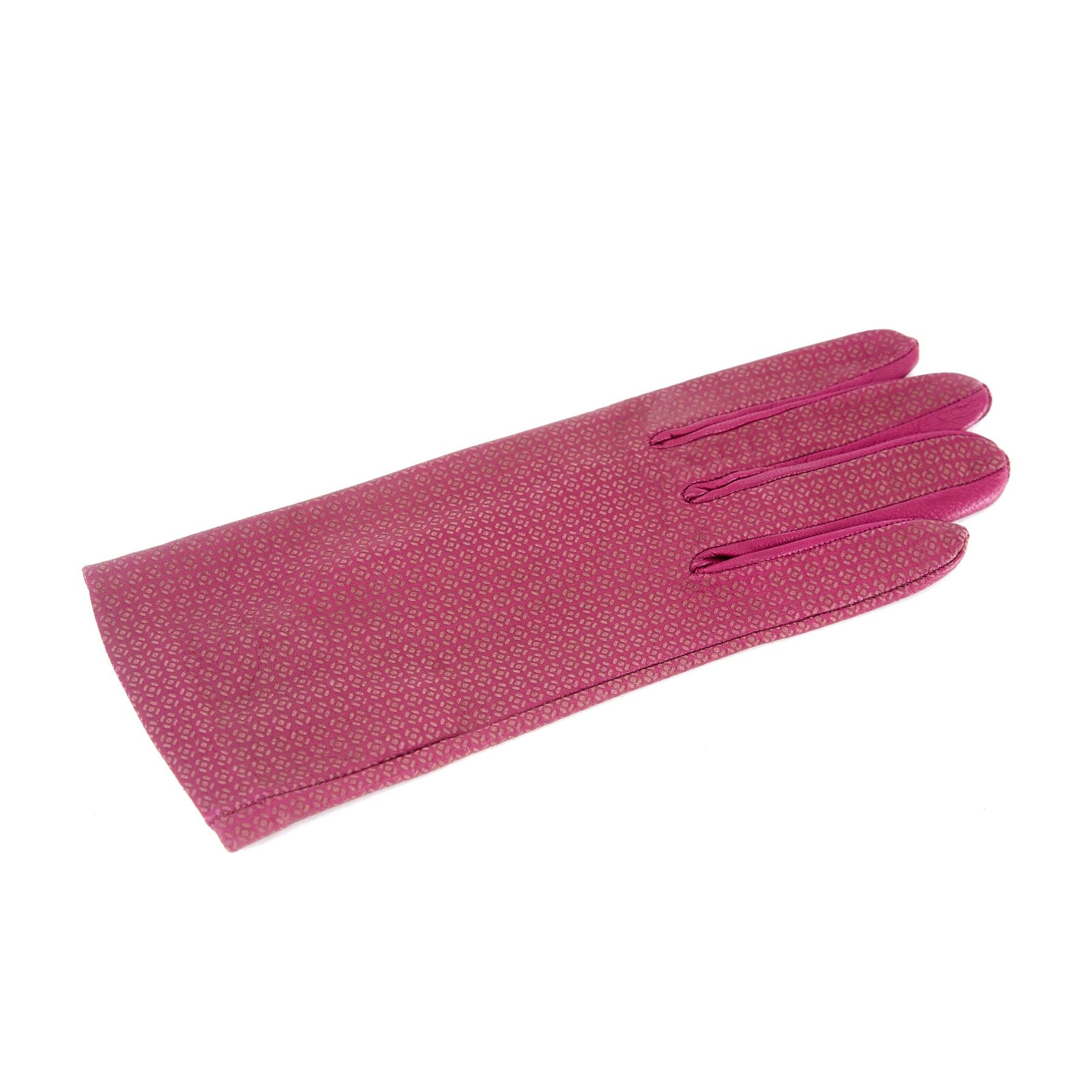 Women's unlined purple nappa leather gloves with all over laser cut detail