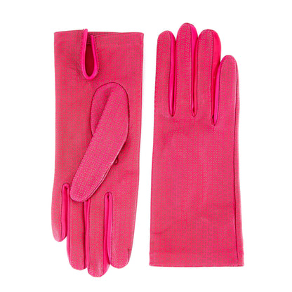 Women's unlined dark pink nappa leather gloves with all over laser cut detail