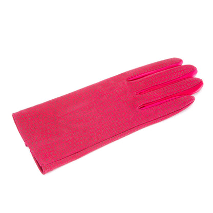 Women's unlined dark pink nappa leather gloves with all over laser cut detail