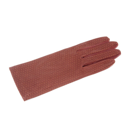 Women's unlined light brown nappa leather gloves with all over laser cut detail