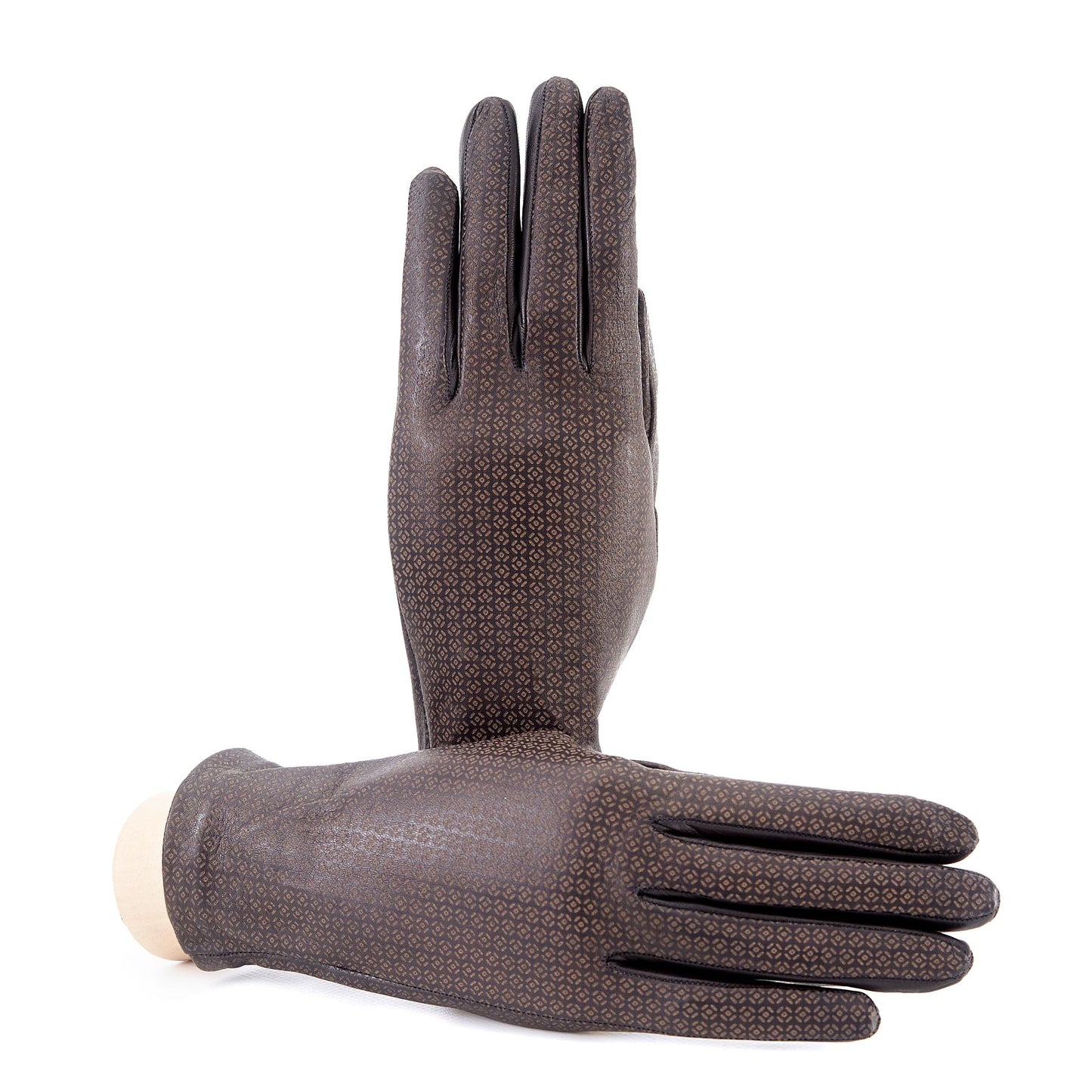 Women's unlined black nappa leather gloves with all over laser cut detail