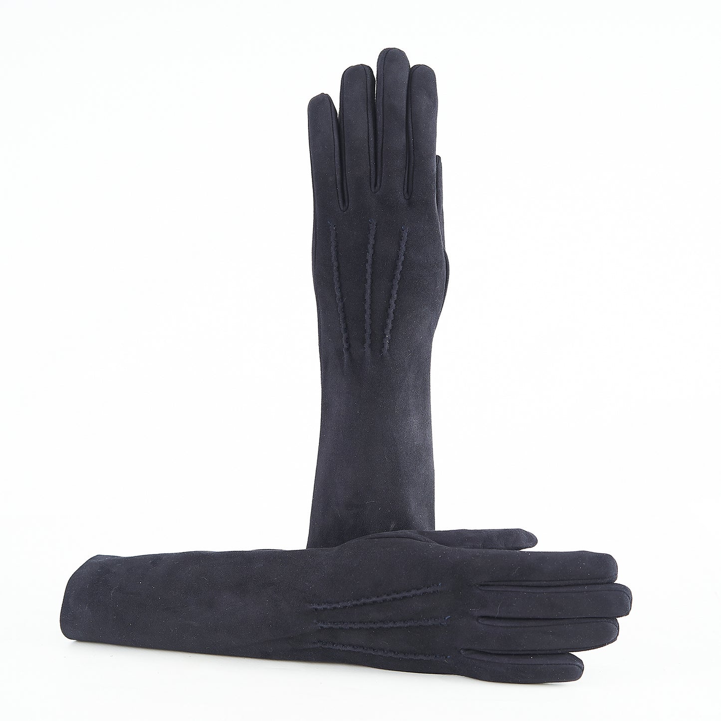 Women’s basic blue soft suede leather gloves 6 BT and cashmere lining