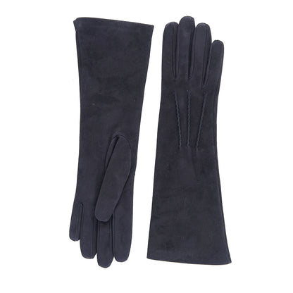 Women’s basic blue soft suede leather gloves 6 BT and cashmere lining