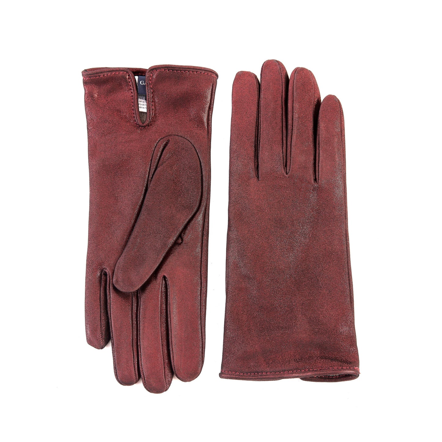 Women’s basic red soft laminated suede leather gloves with palm opening and mix cashmere lining
