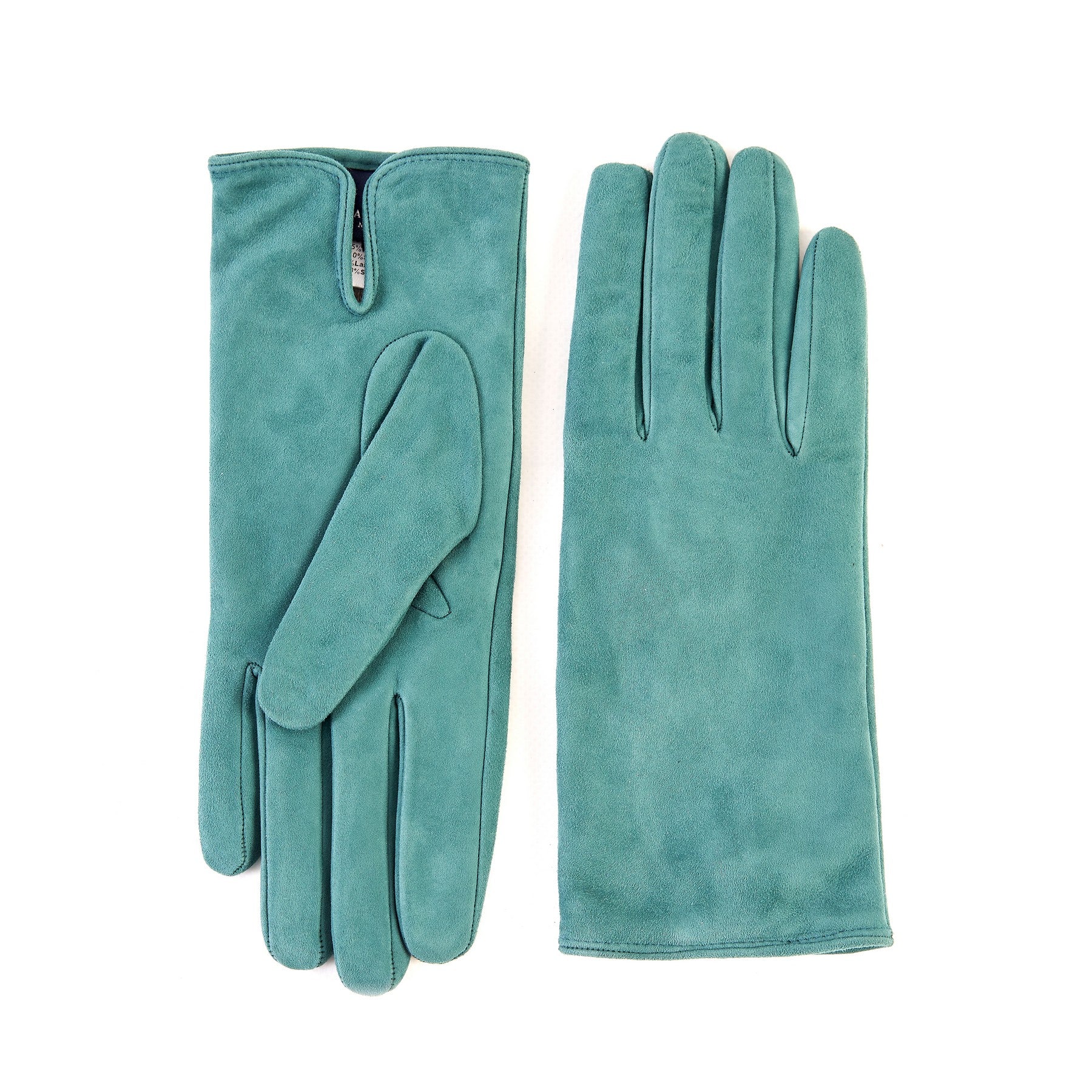 Women’s basic green soft suede leather gloves with palm opening and mix cashmere lining