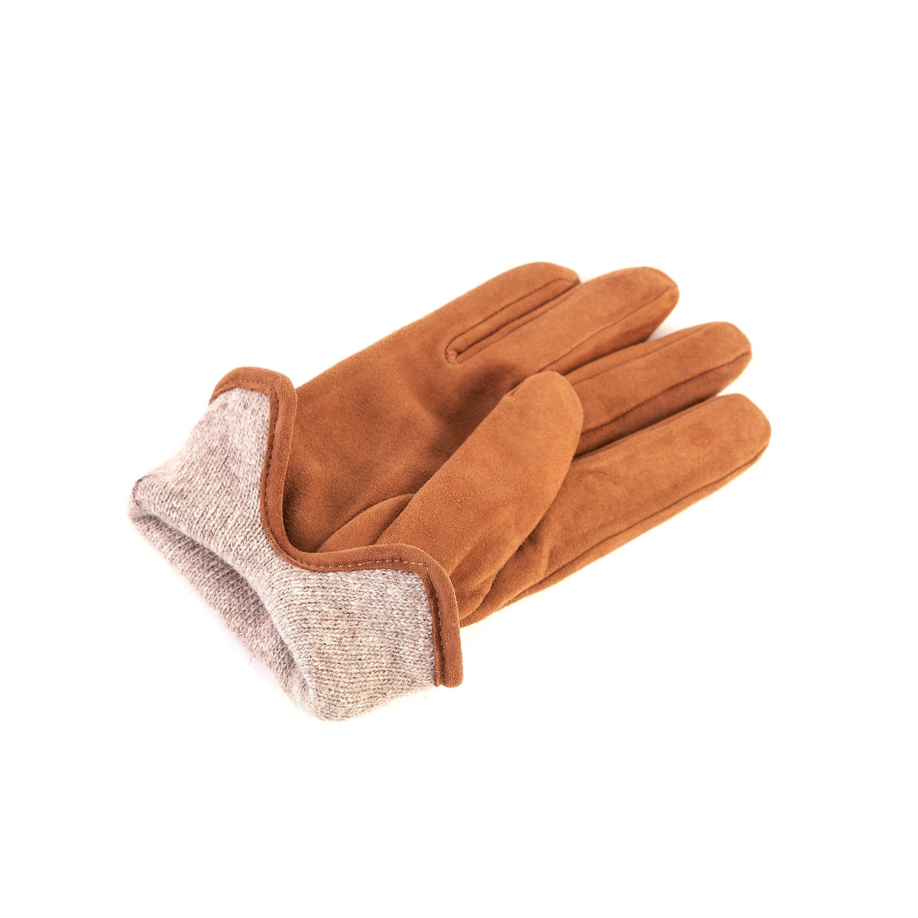 Women’s basic tobacco soft suede leather gloves with palm opening and mix cashmere lining