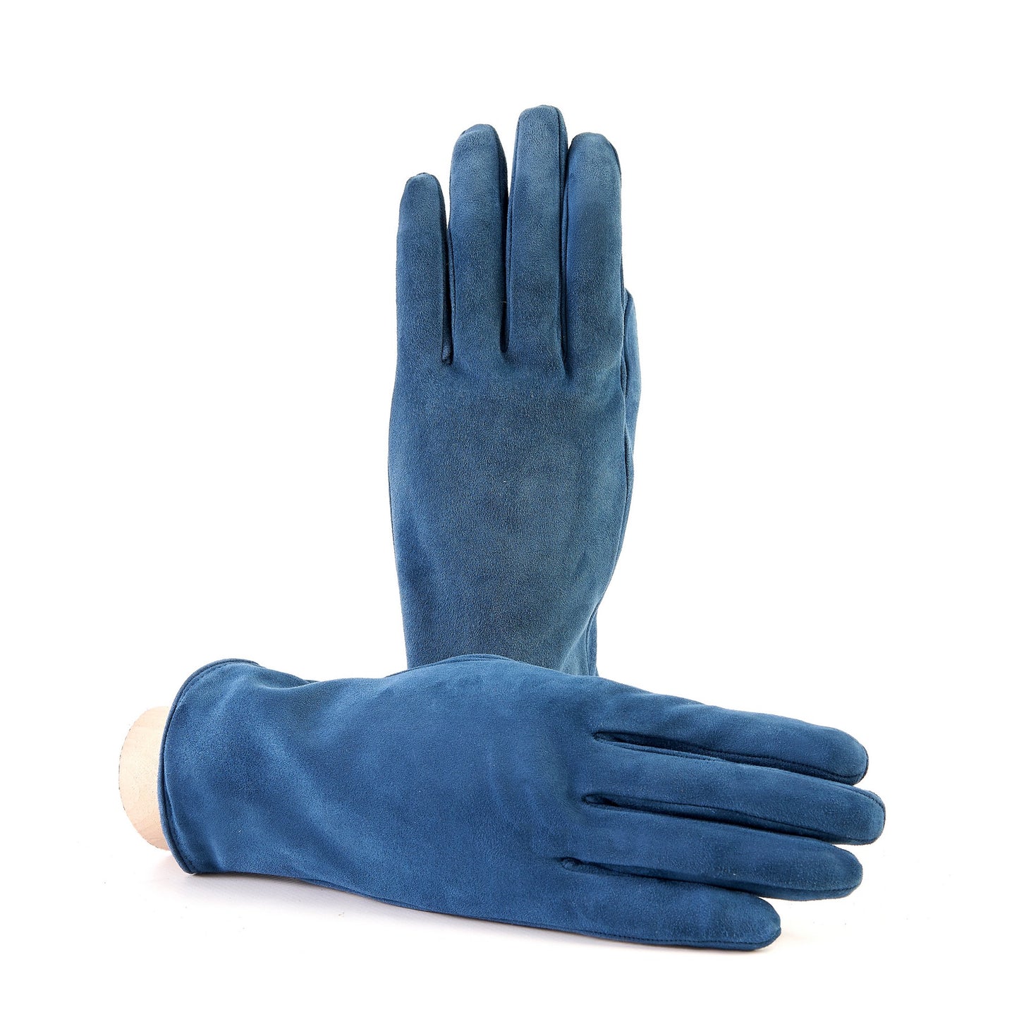 Women’s basic petrol soft suede leather gloves with palm opening and mix cashmere lining