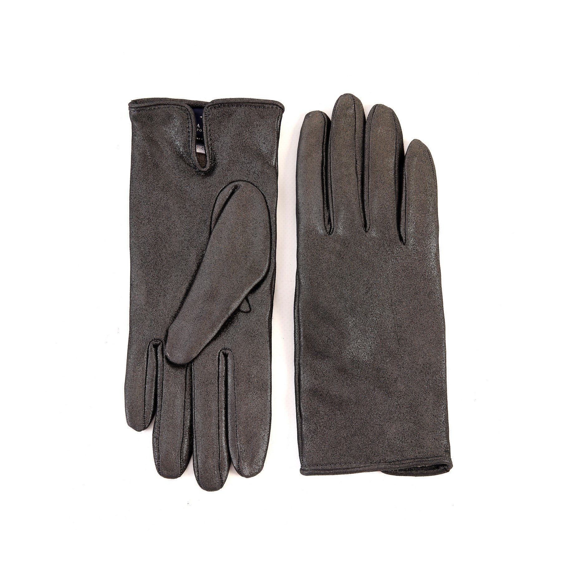 Women’s basic grey soft laminated suede leather gloves with palm opening and mix cashmere lining