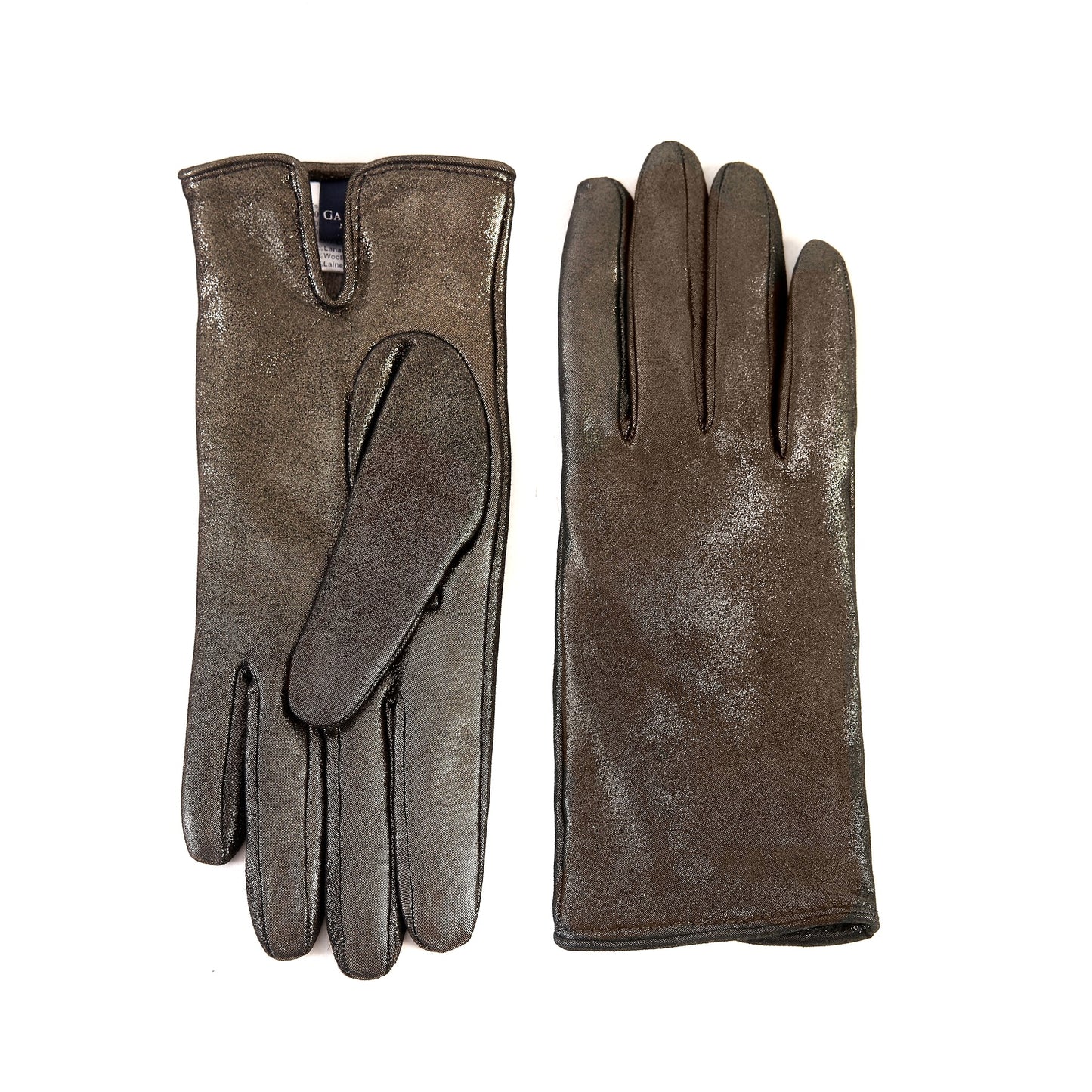 Women’s basic gold soft laminated suede leather gloves with palm opening and mix cashmere lining