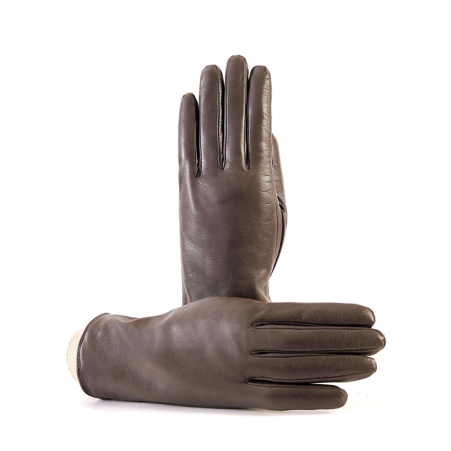 Women’s basic mud soft nappa touchscreen leather gloves with palm opening and mix cashmere lining