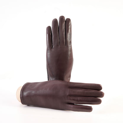 Women’s basic bordeaux soft nappa touchscreen leather gloves with palm opening and mix cashmere lining