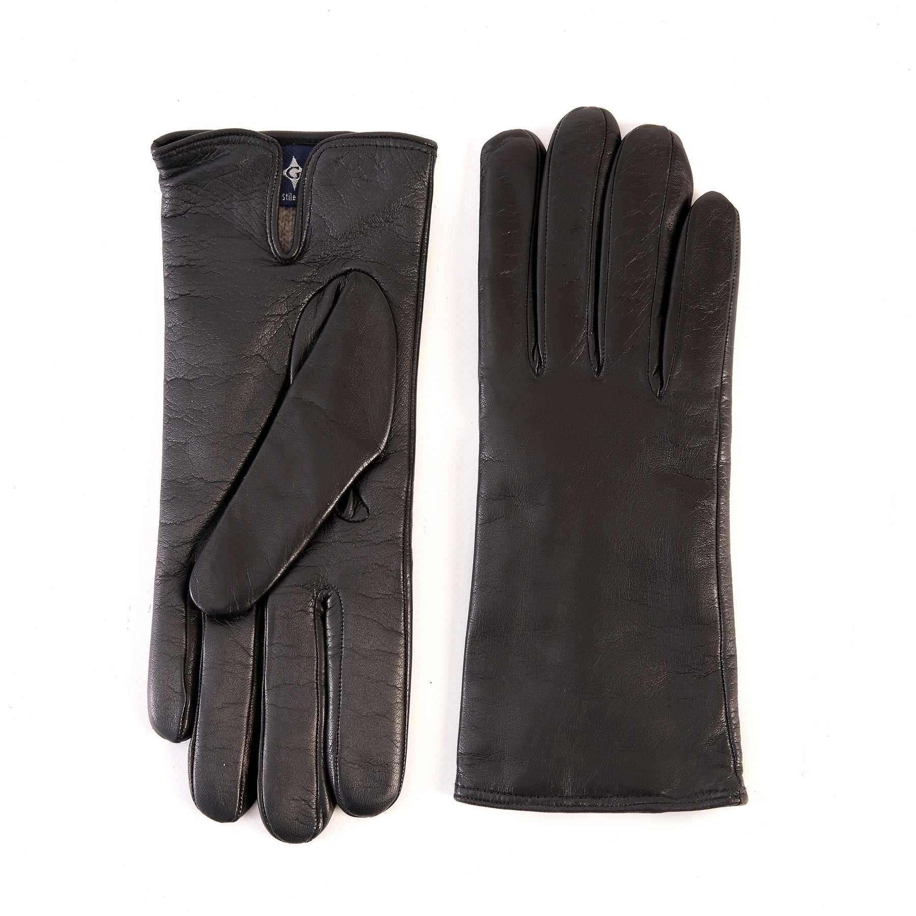Women’s basic black soft nappa touchscreen leather gloves with palm opening and mix cashmere lining