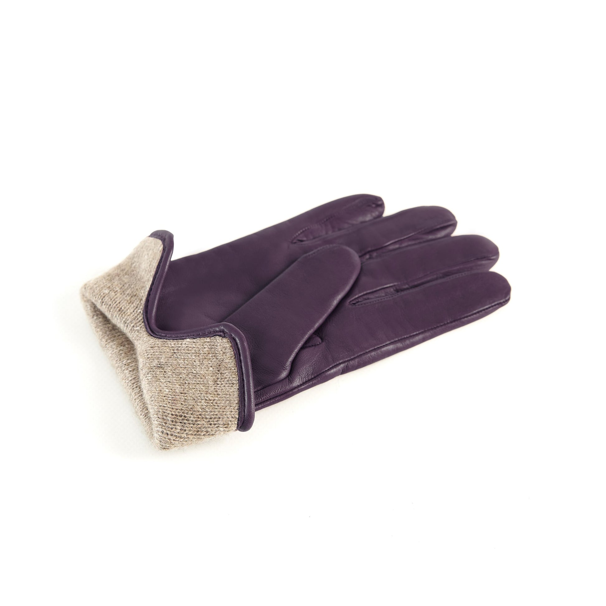 Women’s basic purple soft nappa leather gloves with palm opening and mix cashmere lining