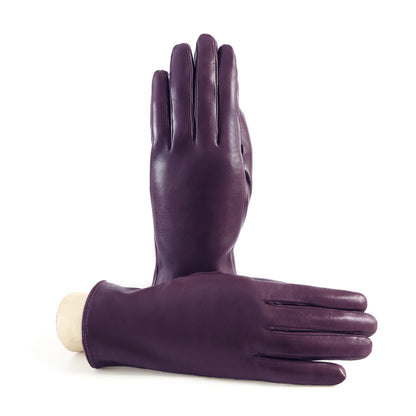 Women’s basic purple soft nappa leather gloves with palm opening and mix cashmere lining